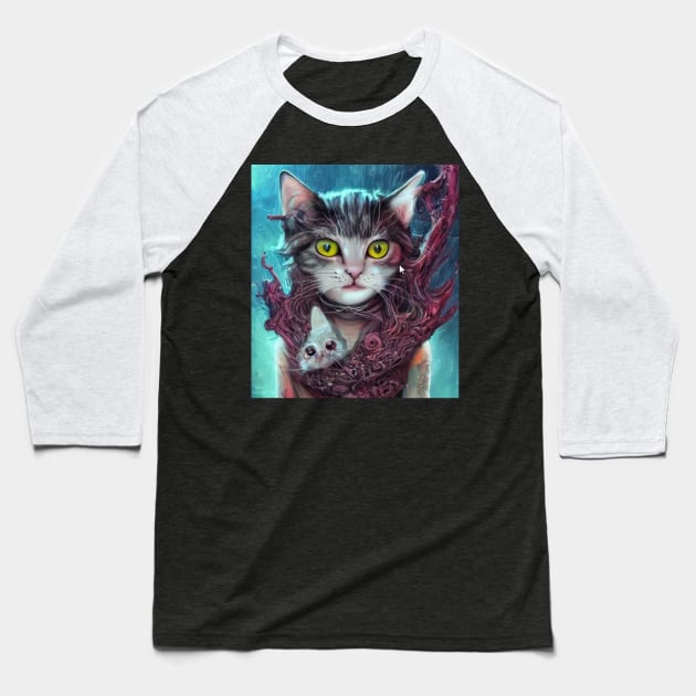 Kitty Cat Giger Baseball T-Shirt by Terrence Torphy